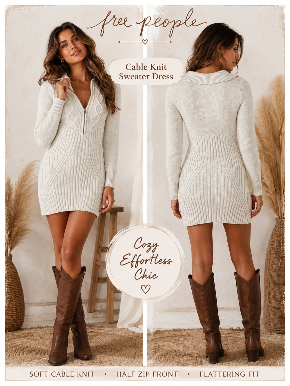 NWT Free People Mint Blanc Cable Knit Sweater Dress